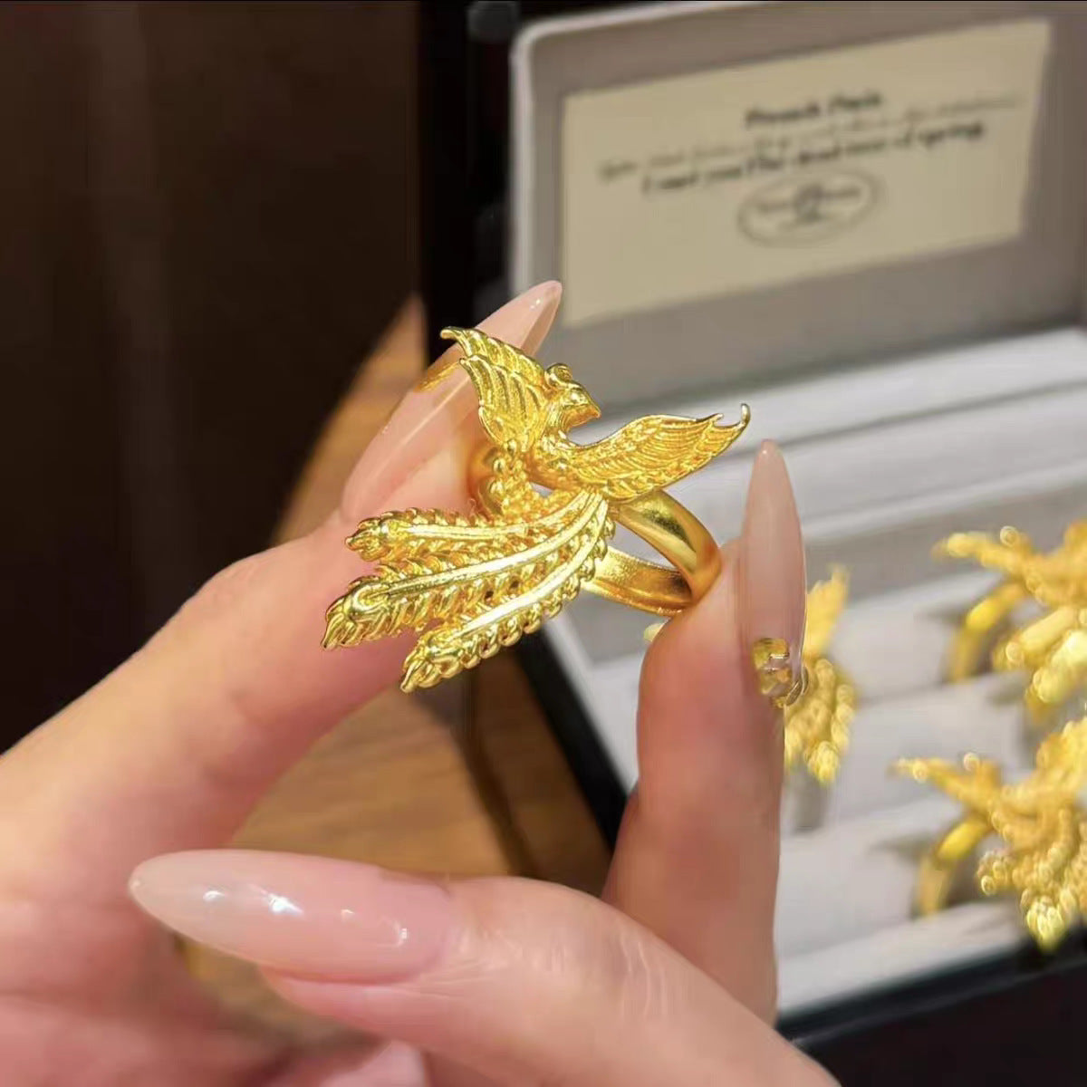 Ancient Phoenix Adjustable Ring Matte Gold Women Fashion Jewelry