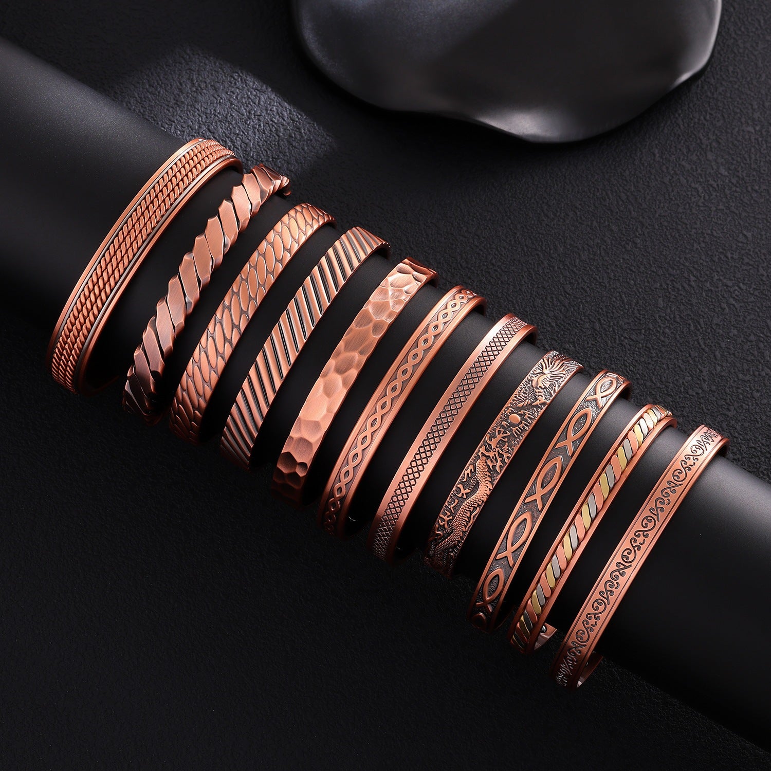 Ancient pure copper bracelet, copper-red antique copper brushed magnet bracelet, entrepreneurial design, striped twisted bracelet, factory wholesale