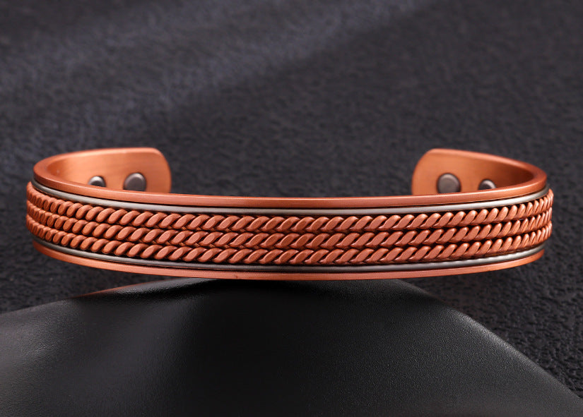 Ancient pure copper bracelet, copper-red antique copper brushed magnet bracelet, entrepreneurial design, striped twisted bracelet, factory wholesale