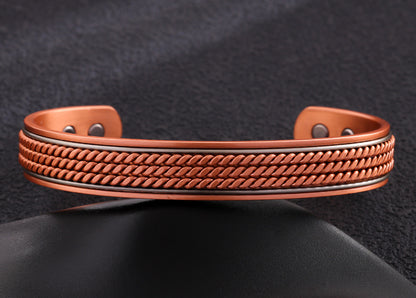 Ancient pure copper bracelet, copper-red antique copper brushed magnet bracelet, entrepreneurial design, striped twisted bracelet, factory wholesale