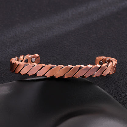 Ancient pure copper bracelet, copper-red antique copper brushed magnet bracelet, entrepreneurial design, striped twisted bracelet, factory wholesale