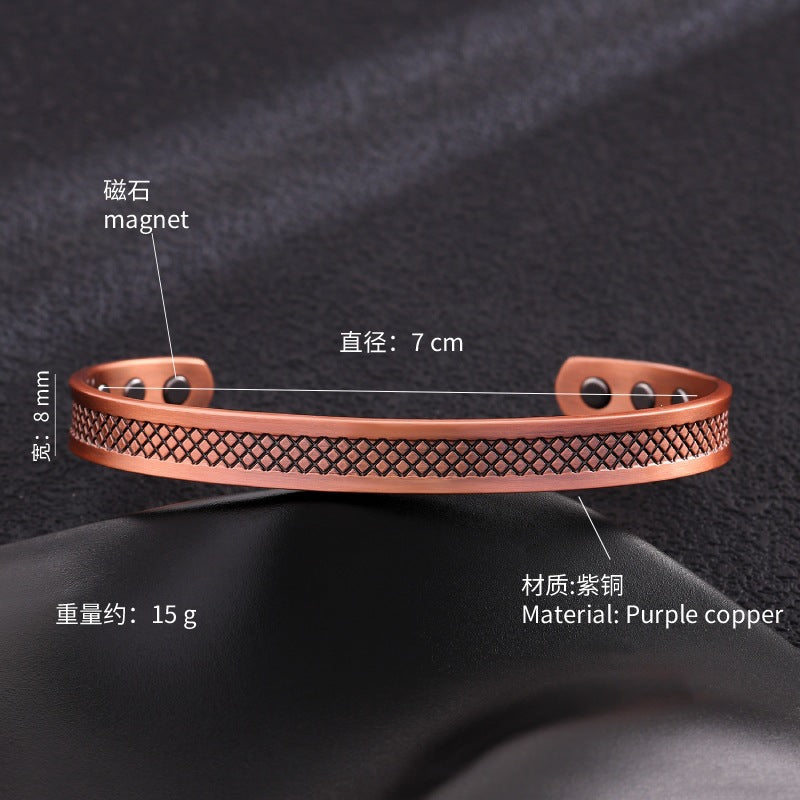 Ancient pure copper bracelet, copper-red antique copper brushed magnet bracelet, entrepreneurial design, striped twisted bracelet, factory wholesale