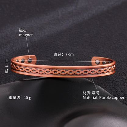 Ancient pure copper bracelet, copper-red antique copper brushed magnet bracelet, entrepreneurial design, striped twisted bracelet, factory wholesale