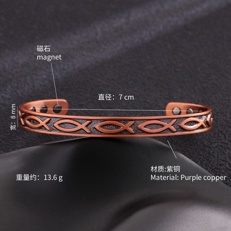 Ancient pure copper bracelet, copper-red antique copper brushed magnet bracelet, entrepreneurial design, striped twisted bracelet, factory wholesale