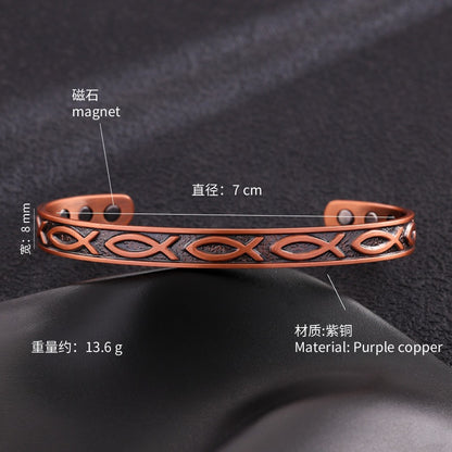 Ancient pure copper bracelet, copper-red antique copper brushed magnet bracelet, entrepreneurial design, striped twisted bracelet, factory wholesale