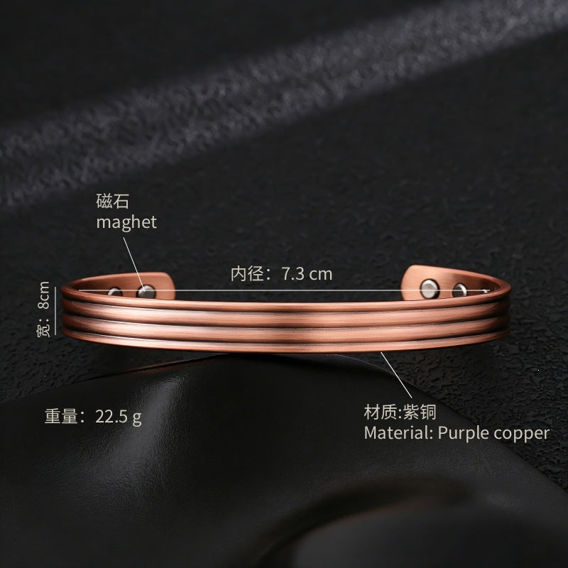 Ancient pure copper bracelet, copper-red antique copper brushed magnet bracelet, entrepreneurial design, striped twisted bracelet, factory wholesale