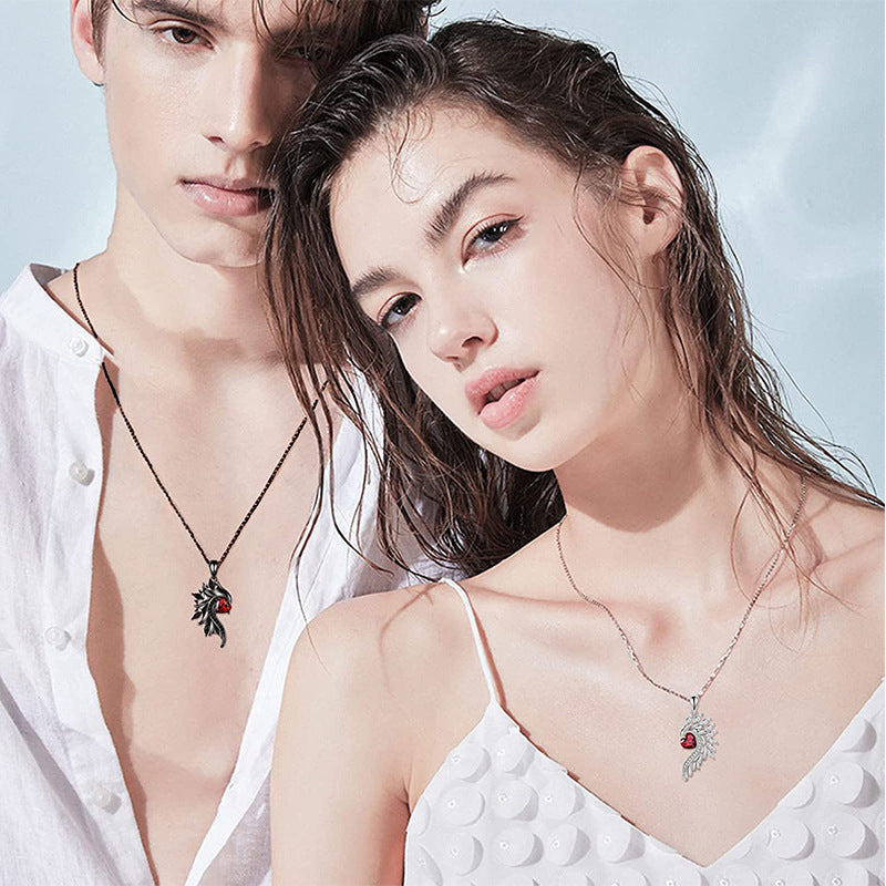 Angel Devil Wings Couple Necklace with Zircon