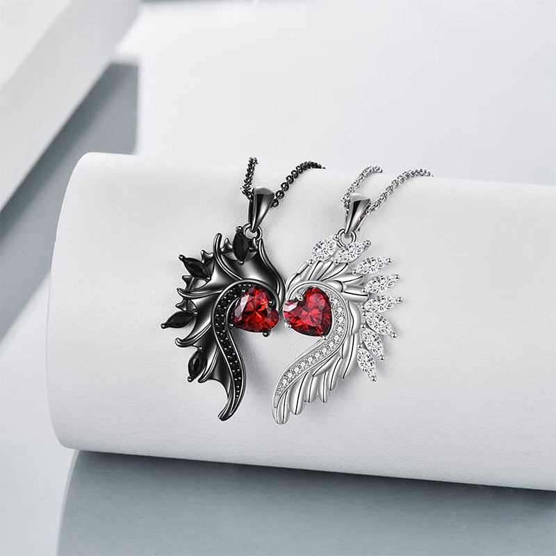 Angel Devil Wings Couple Necklace with Zircon
