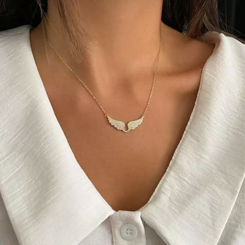 Angel Wing Zircon Pendant Necklace