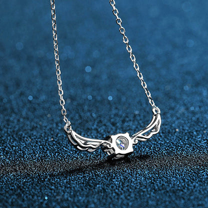 Angel Wings Moissanite Silver Necklace
