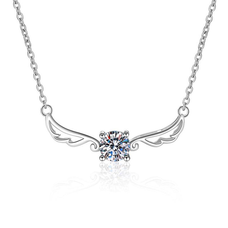 Angel Wings Moissanite Silver Necklace