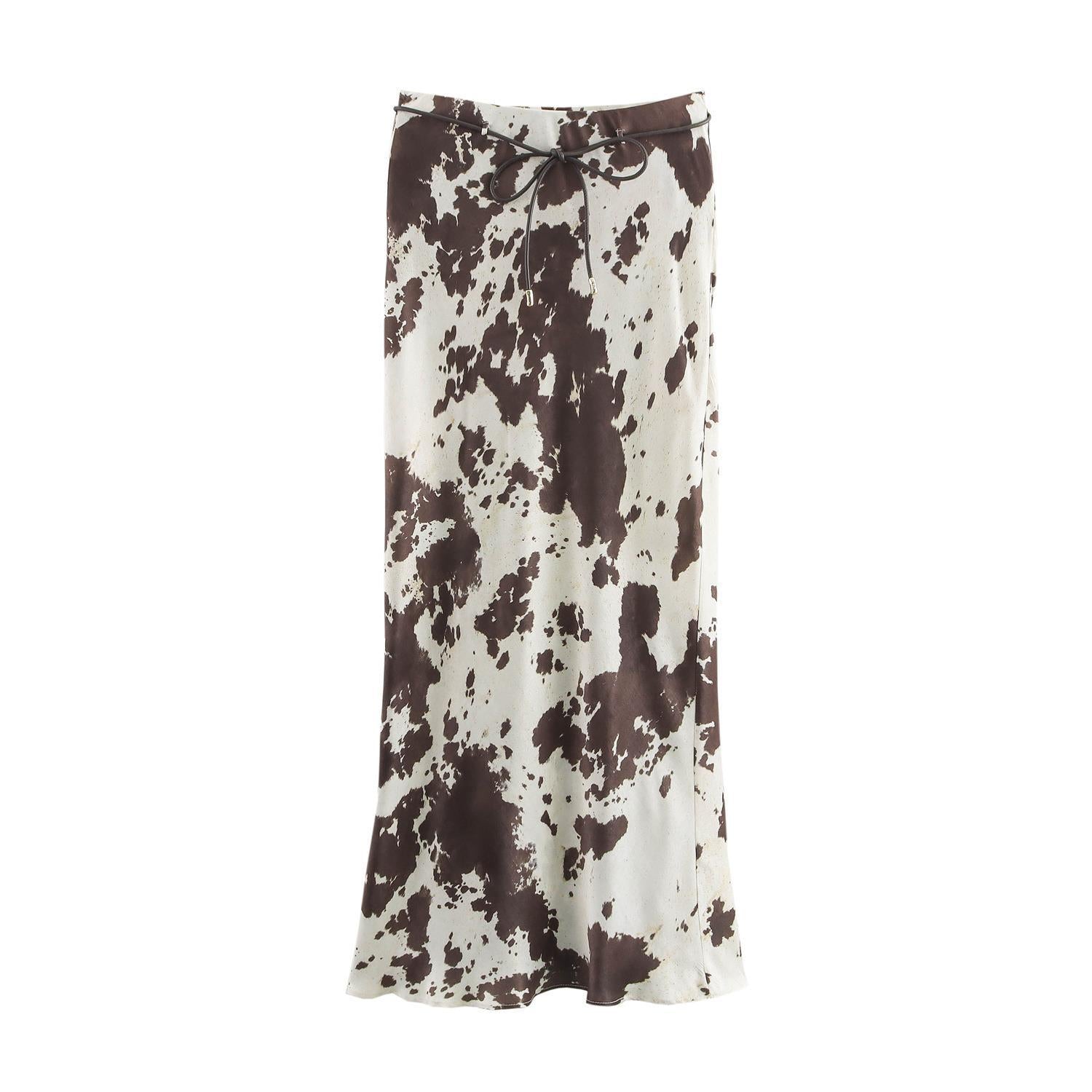 Animal Print Loose Shirt and High Waist Midi Skirt Suit