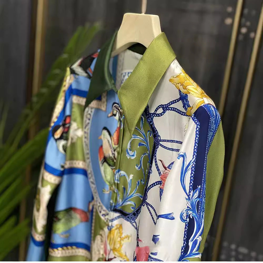 Animal Print Silk Twill Lapel Shirt