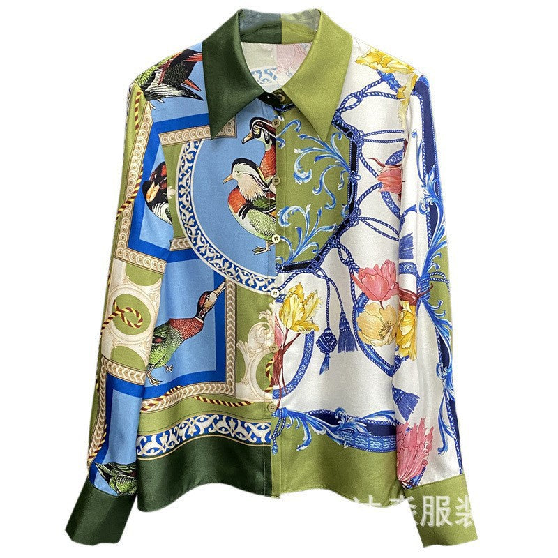 Animal Print Silk Twill Lapel Shirt
