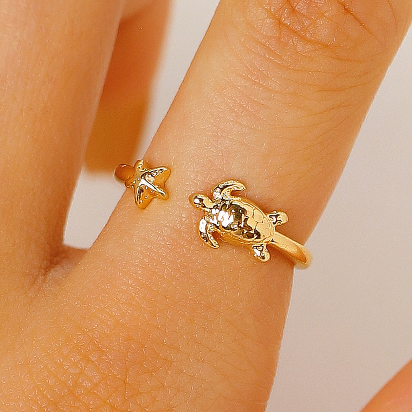Animal Theme Open Ring Turtle Starfish Design