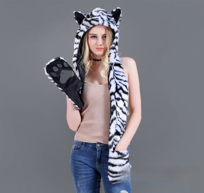 Animal-Themed Faux Fur Winter Hat Scarf Gloves Set