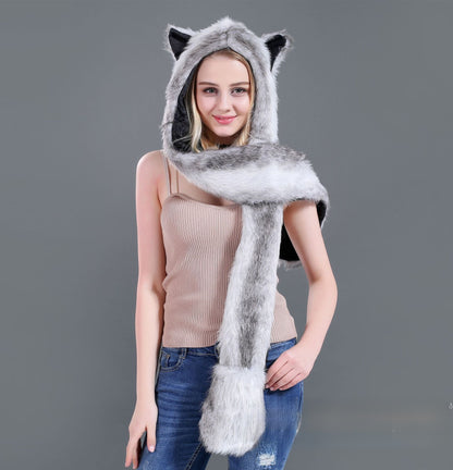 Animal-Themed Faux Fur Winter Hat Scarf Gloves Set