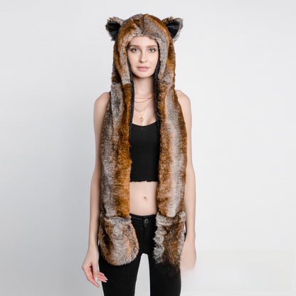 Animal-Themed Faux Fur Winter Hat Scarf Gloves Set