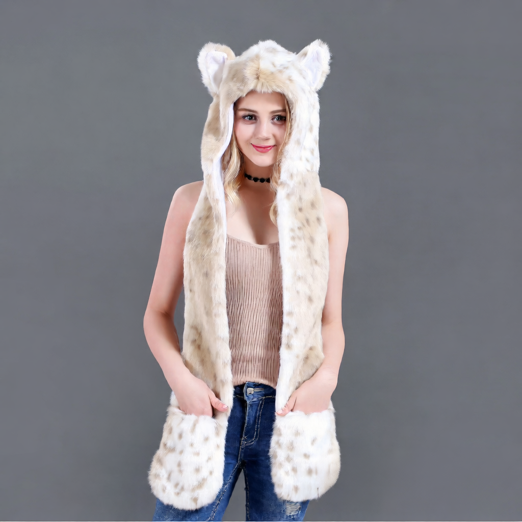 Animal-Themed Faux Fur Winter Hat Scarf Gloves Set