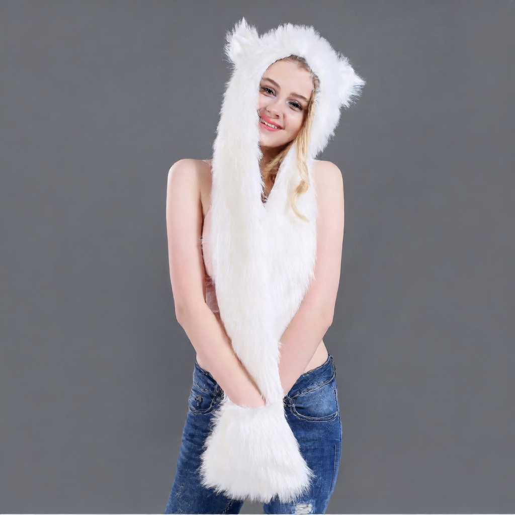 Animal-Themed Faux Fur Winter Hat Scarf Gloves Set