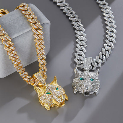 Animal Zinc Alloy Diamond Pendant Cuban Chain Necklace