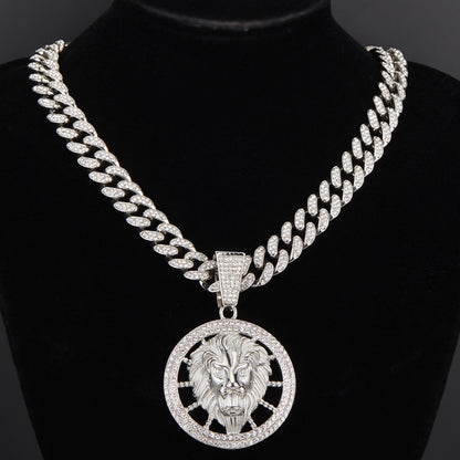 Animal Zinc Alloy Diamond Pendant Cuban Chain Necklace