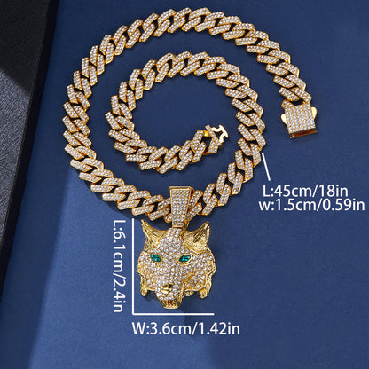 Animal Zinc Alloy Diamond Pendant Cuban Chain Necklace