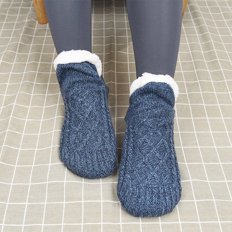 Anti-slip sleep socks with glue on the soles of the feet