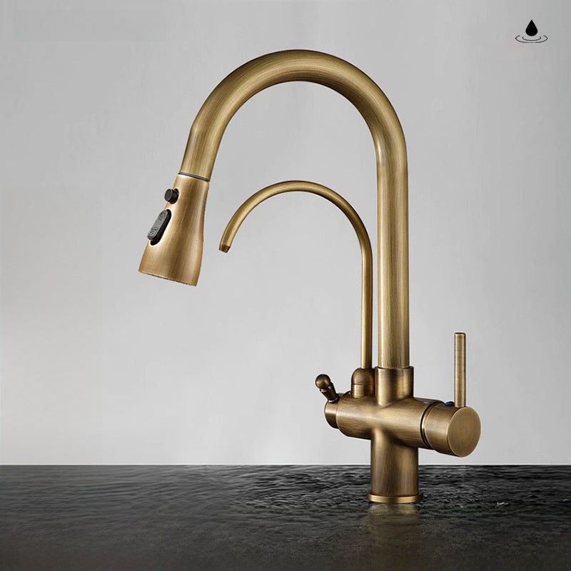 Antique Brass Pull Out Kitchen Faucet