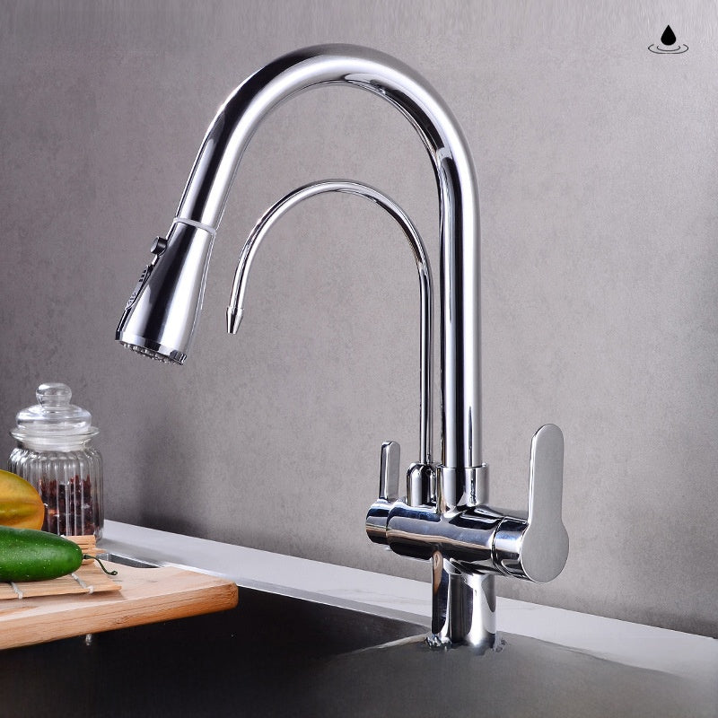 Antique Brass Pull Out Kitchen Faucet