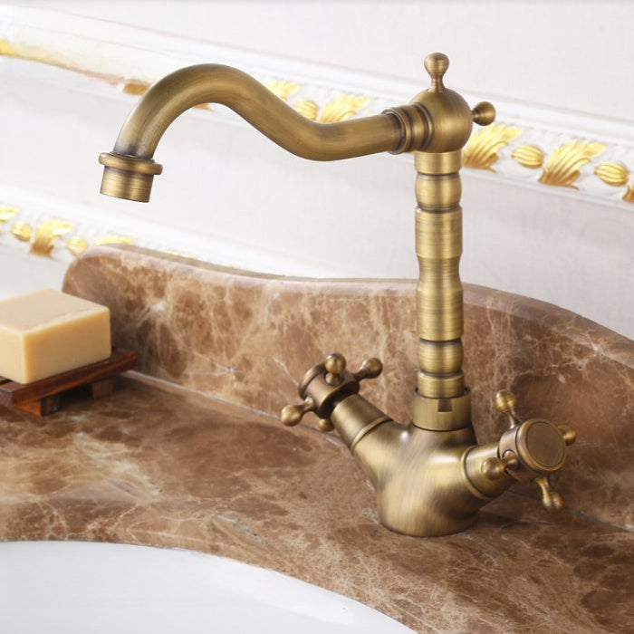 Antique Copper Washbasin Faucet Hot and Cold