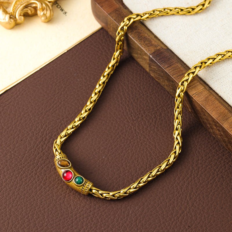 Antique Style Inlaid Natural Stone Women's Necklace