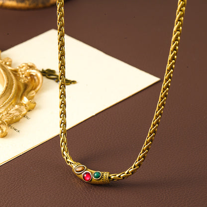 Antique Style Inlaid Natural Stone Women's Necklace