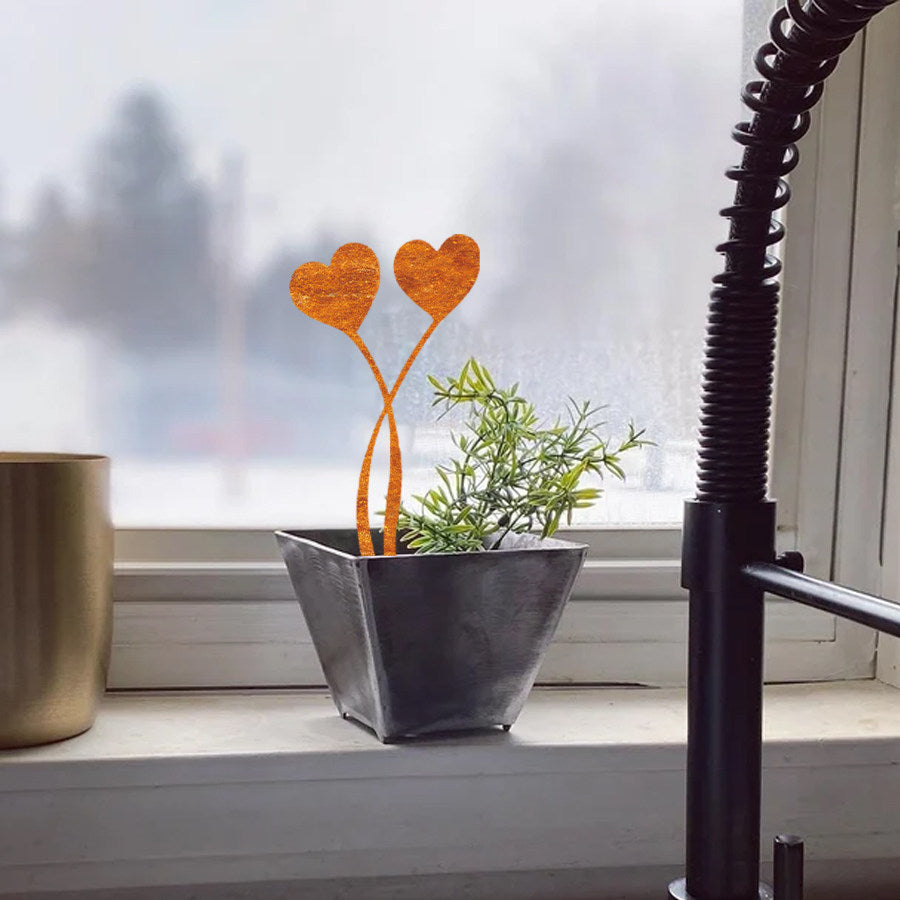 Antiqued Metal Flower Vase in Heart Shape