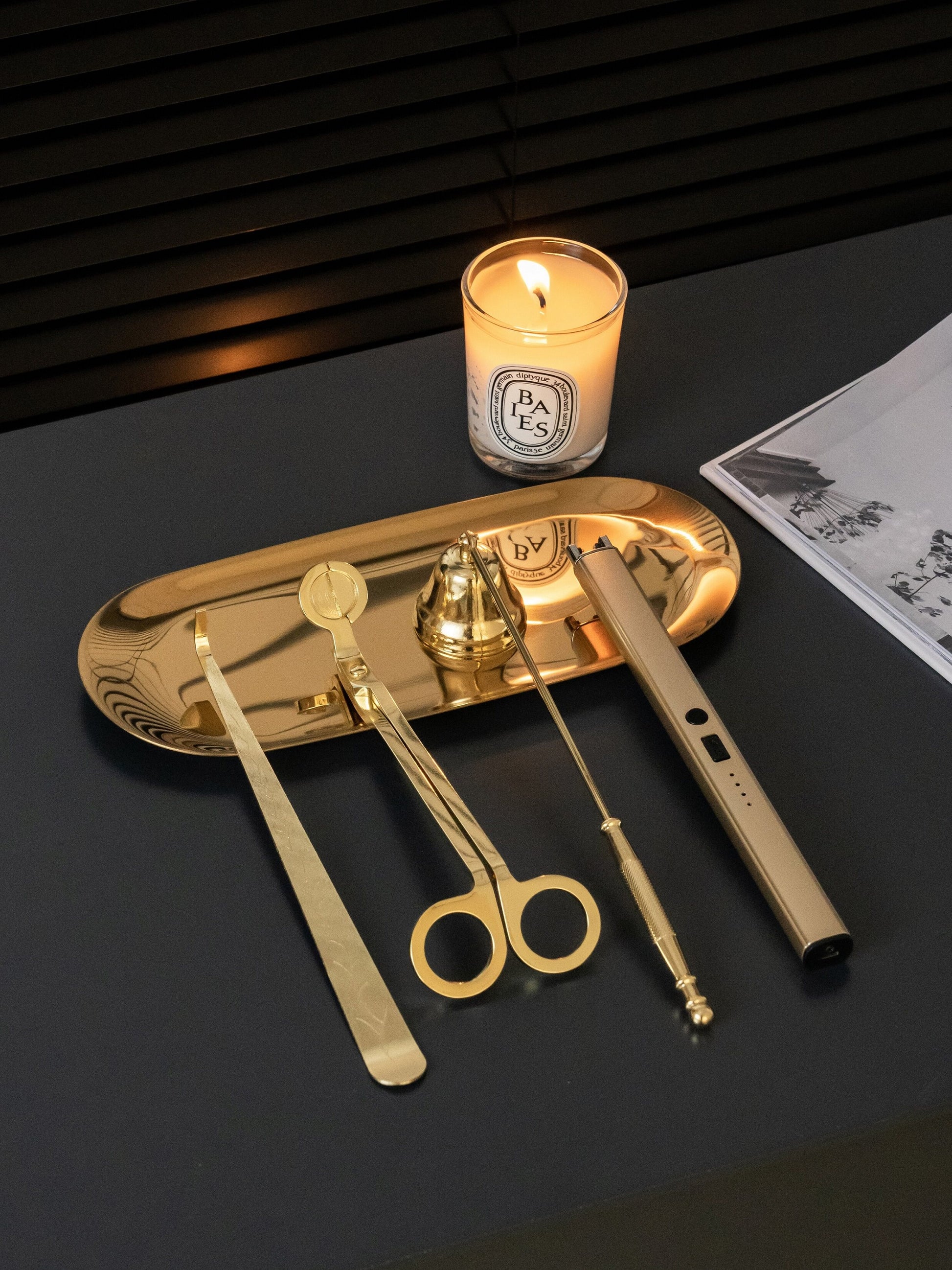 Aromatherapy Candle Tool with Wick Cutter and USB Lighter