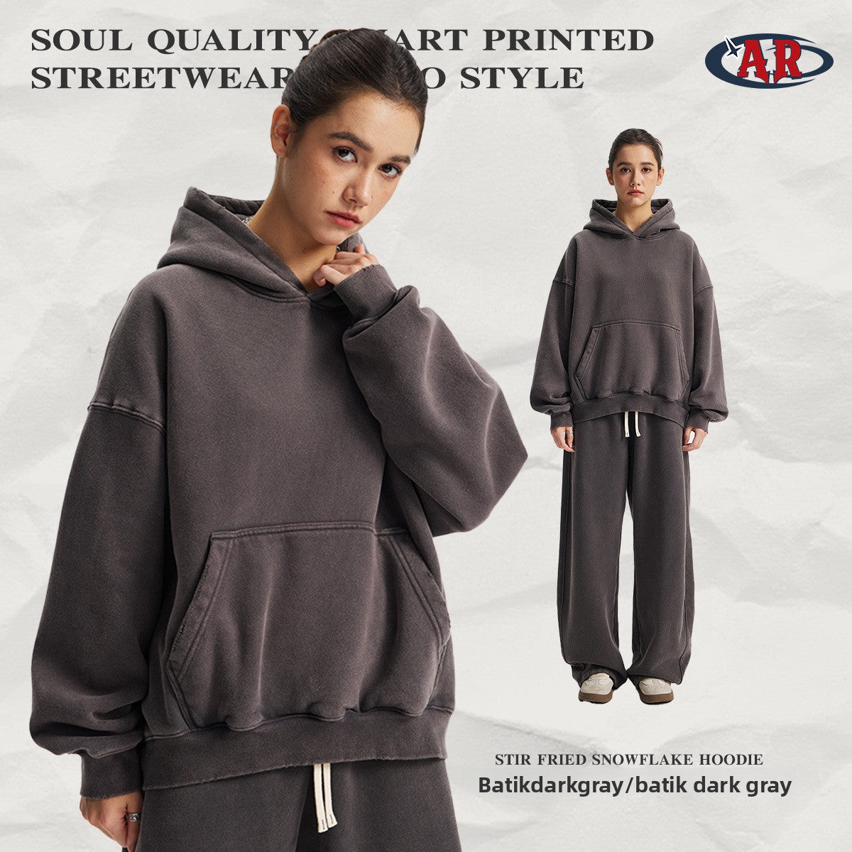 Artie Fleece-Lined Distressed Boxy Hooded Sweatshirt