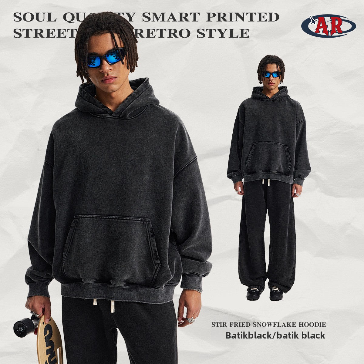 Artie Fleece-Lined Distressed Boxy Hooded Sweatshirt