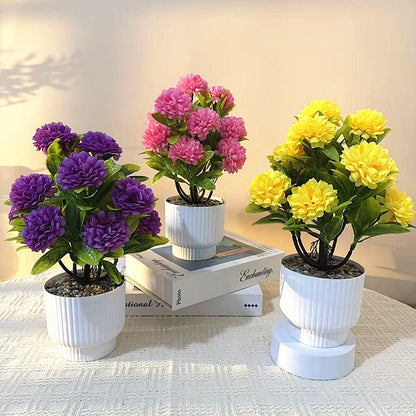 Artificial Chrysanthemum Bonsai with Stone Base