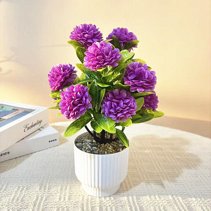 Artificial Chrysanthemum Bonsai with Stone Base