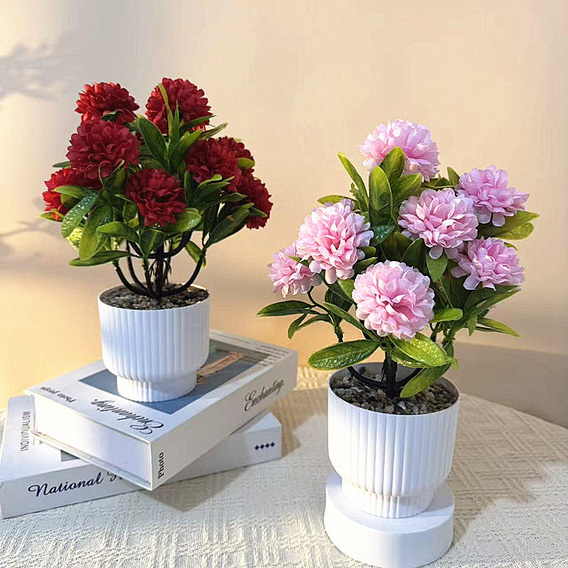 Artificial Chrysanthemum Bonsai with Stone Base