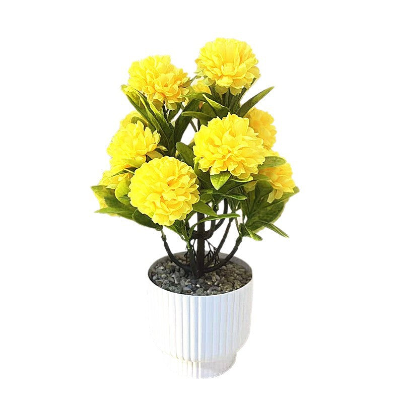 Artificial Chrysanthemum Bonsai with Stone Base