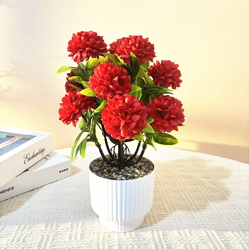 Artificial Chrysanthemum Bonsai with Stone Base