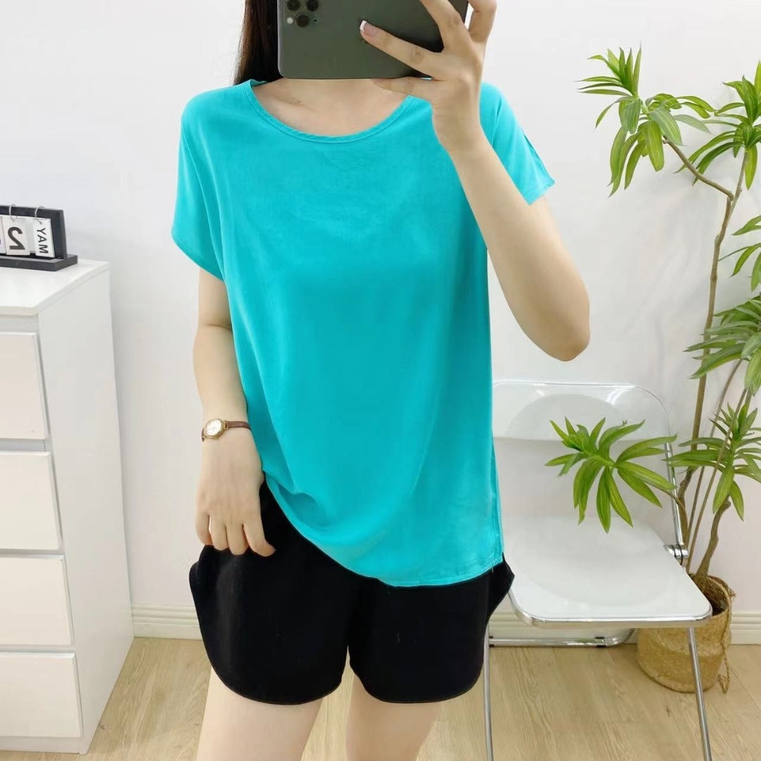 Artificial cotton short-sleeved blouse