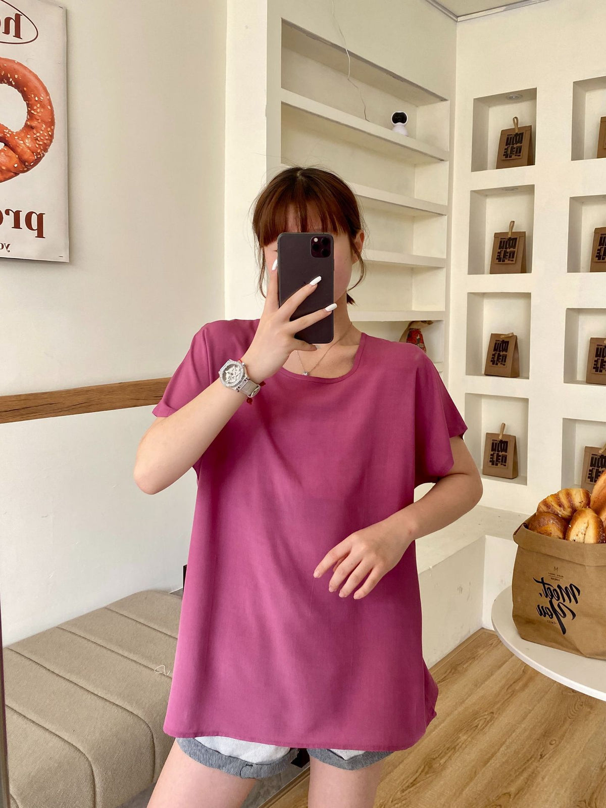 Artificial cotton short-sleeved blouse