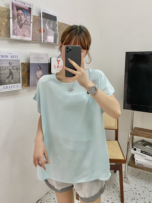 Artificial cotton short-sleeved blouse
