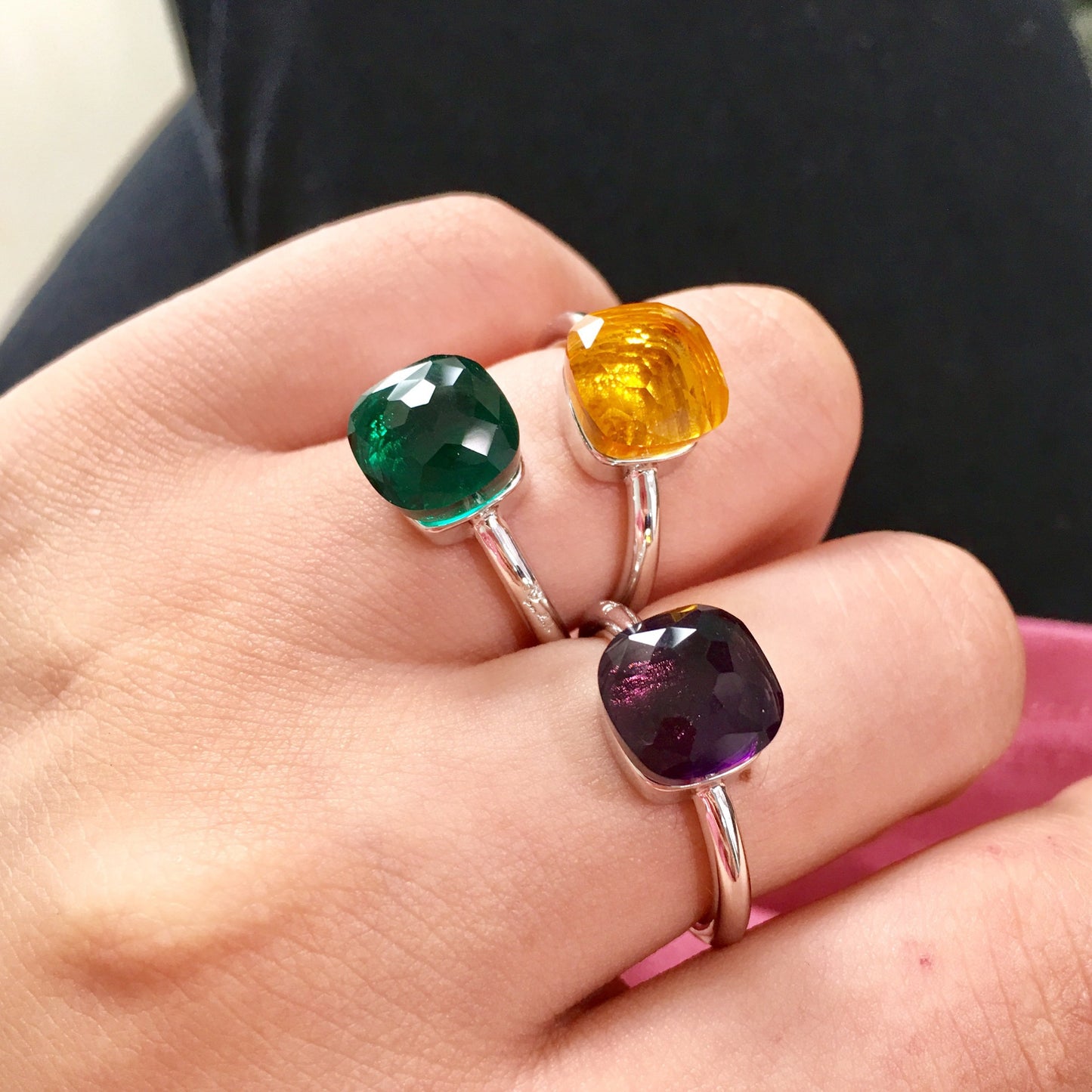 Artificial crystal sugar cube ring