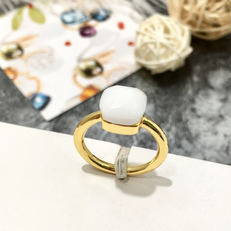 Artificial crystal sugar cube ring