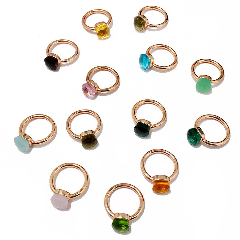 Artificial crystal sugar cube ring