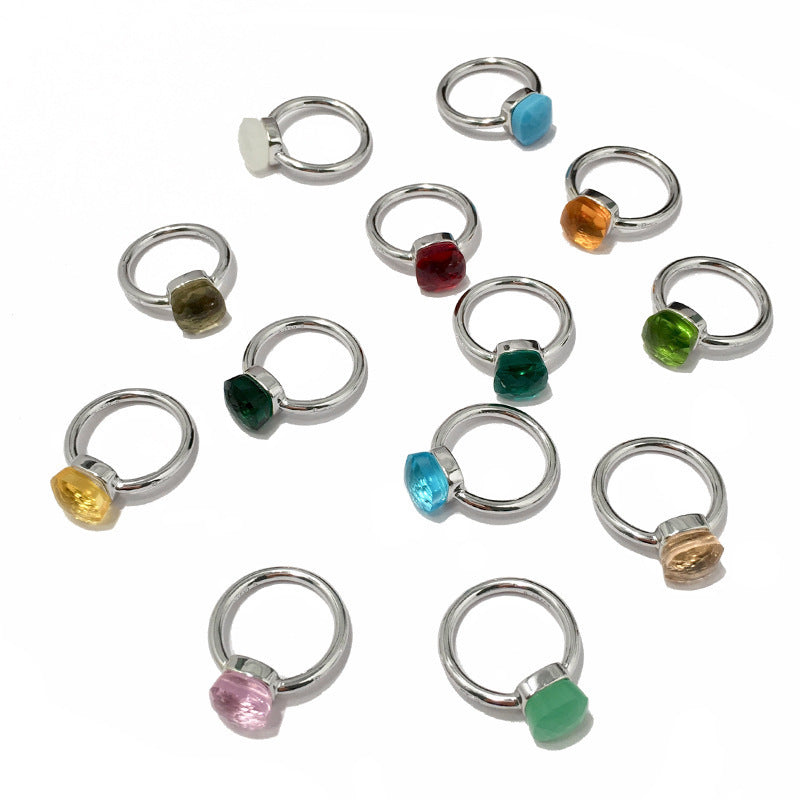 Artificial crystal sugar cube ring