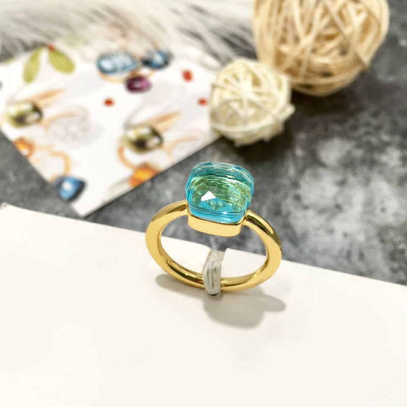 Artificial crystal sugar cube ring